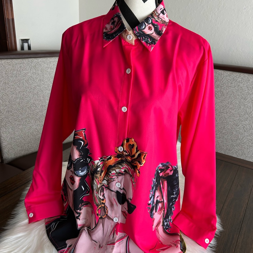Fuchsia beautiful Button-Down Blouse NWOT
